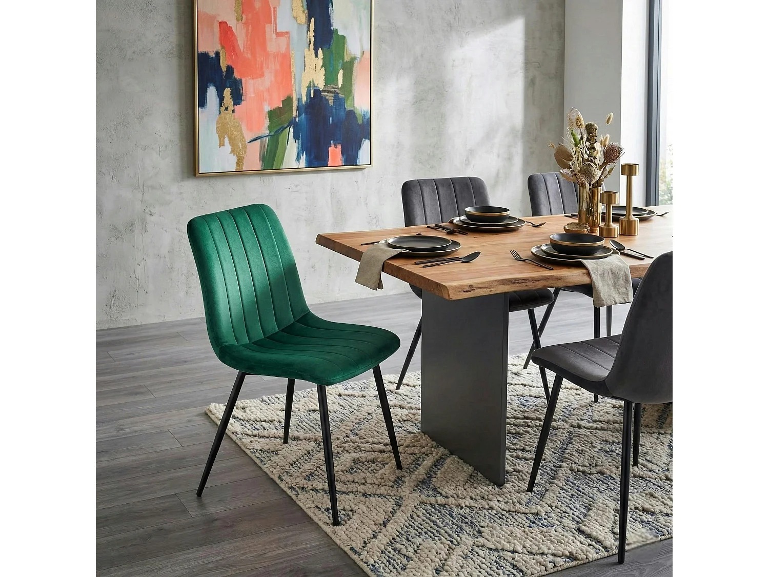 Chaise à rayures velours vert sapin (lot de 2) MALANG