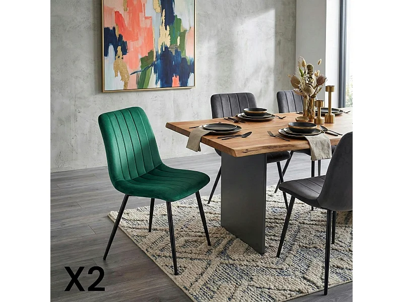 Chaise à rayures velours vert sapin (lot de 2) MALANG