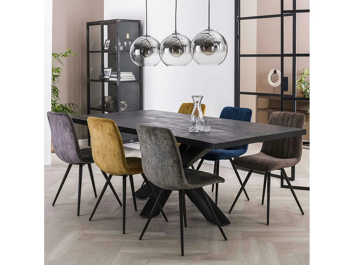 Chaise de salle à manger en velours taupe JAVA (lot de 2)