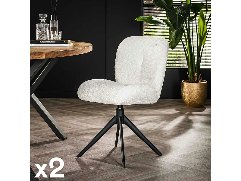 Chaise pivotante rembourrée en bouclette blanche (lot de 2) GALWAY