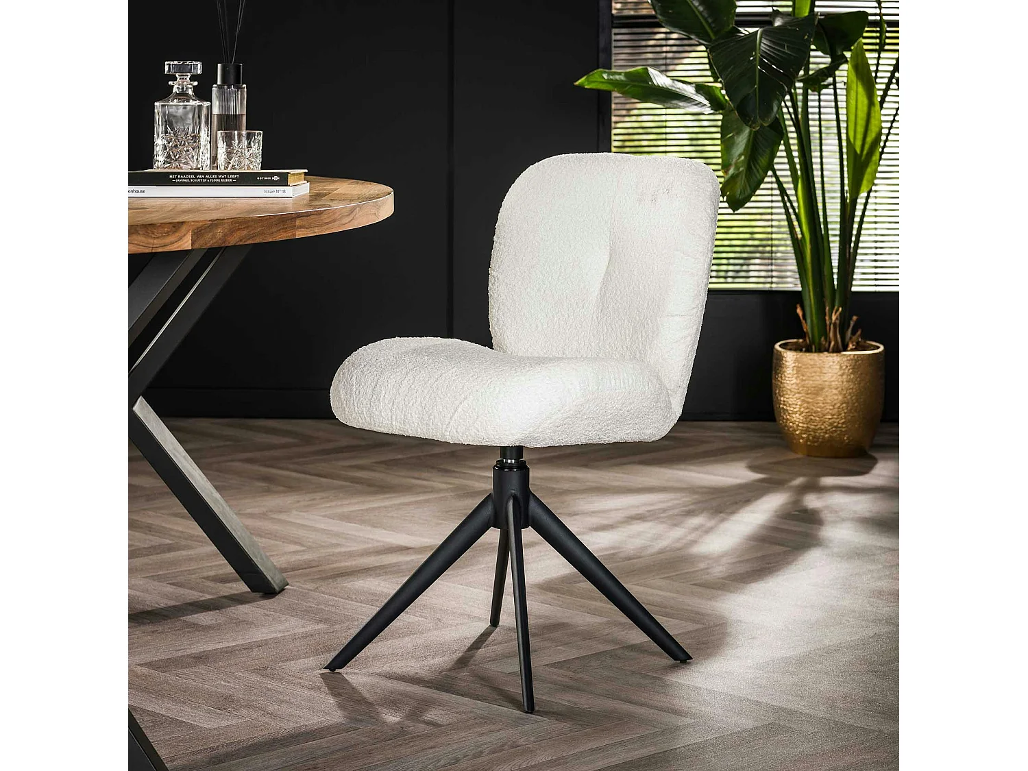 Chaise pivotante rembourrée en bouclette blanche (lot de 2) GALWAY