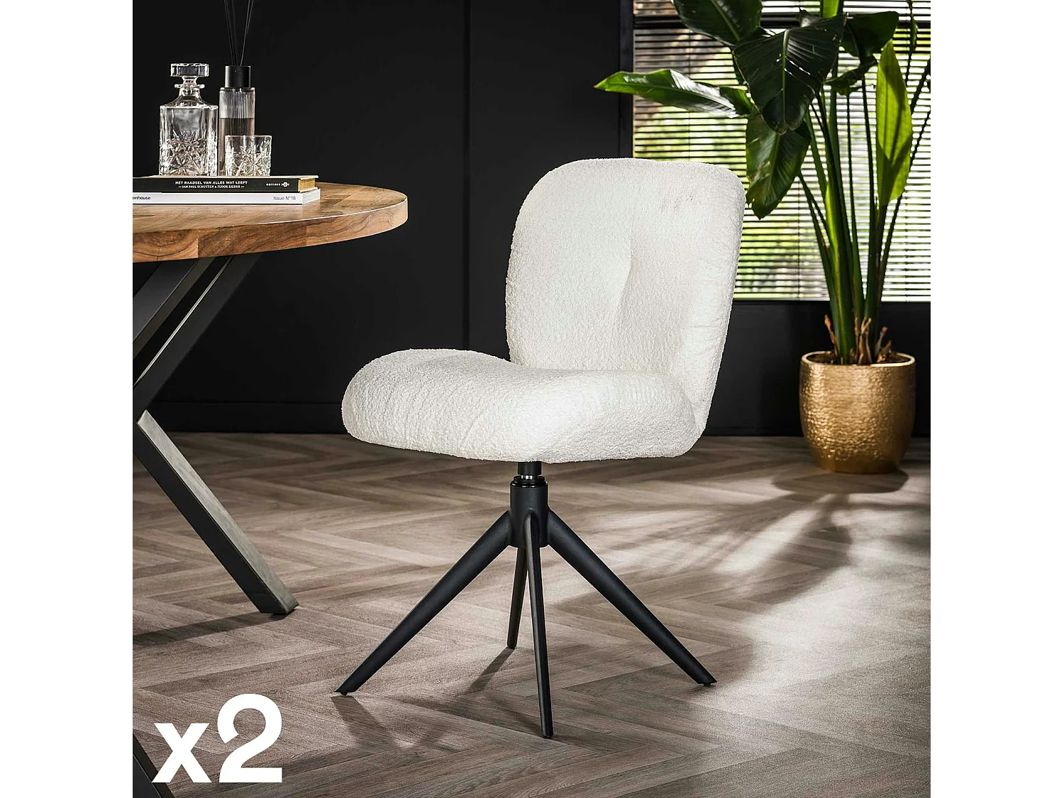 Chaise pivotante rembourrée en bouclette blanche (lot de 2) GALWAY