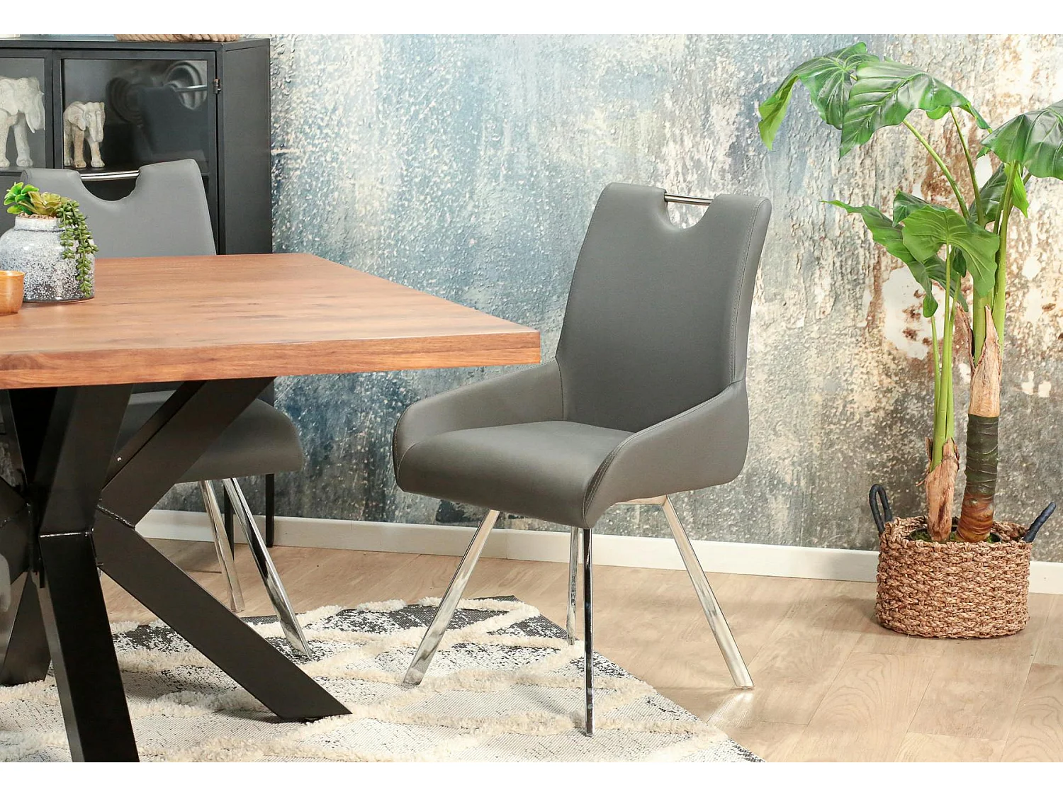 Chaise fauteuil anthracite avec poignée (lot de 2) HELSINKI