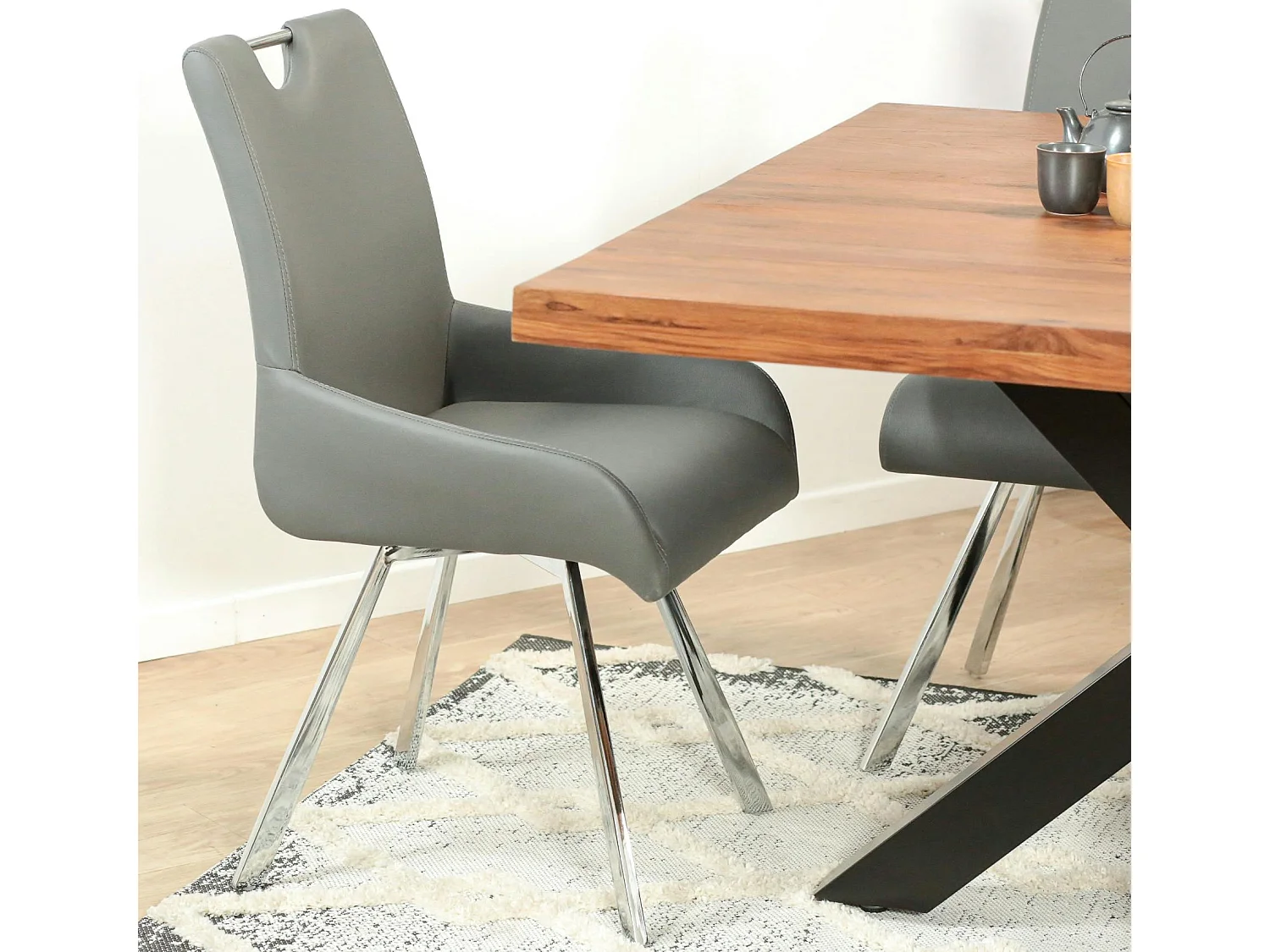 Chaise fauteuil anthracite avec poignée (lot de 2) HELSINKI