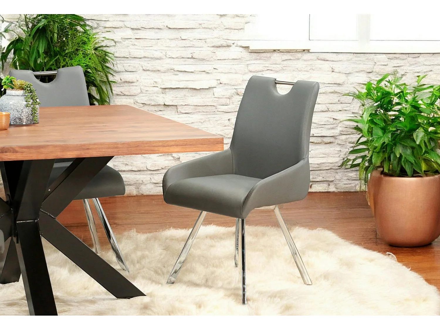 Chaise fauteuil anthracite avec poignée (lot de 2) HELSINKI