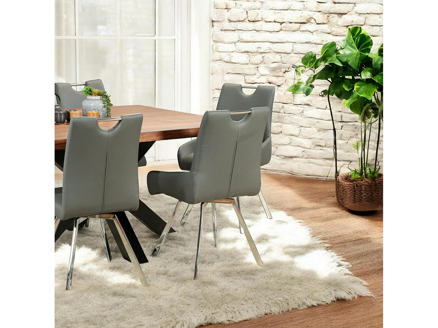 Chaise fauteuil anthracite avec poignée (lot de 2) HELSINKI