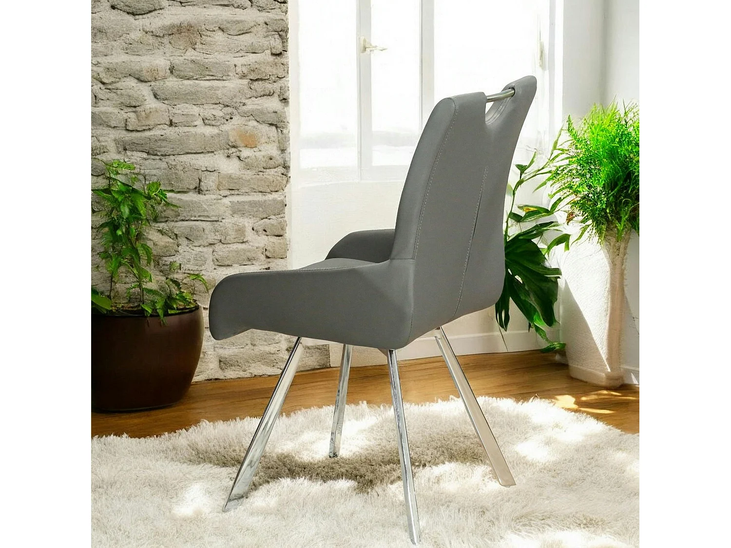 Chaise fauteuil anthracite avec poignée (lot de 2) HELSINKI