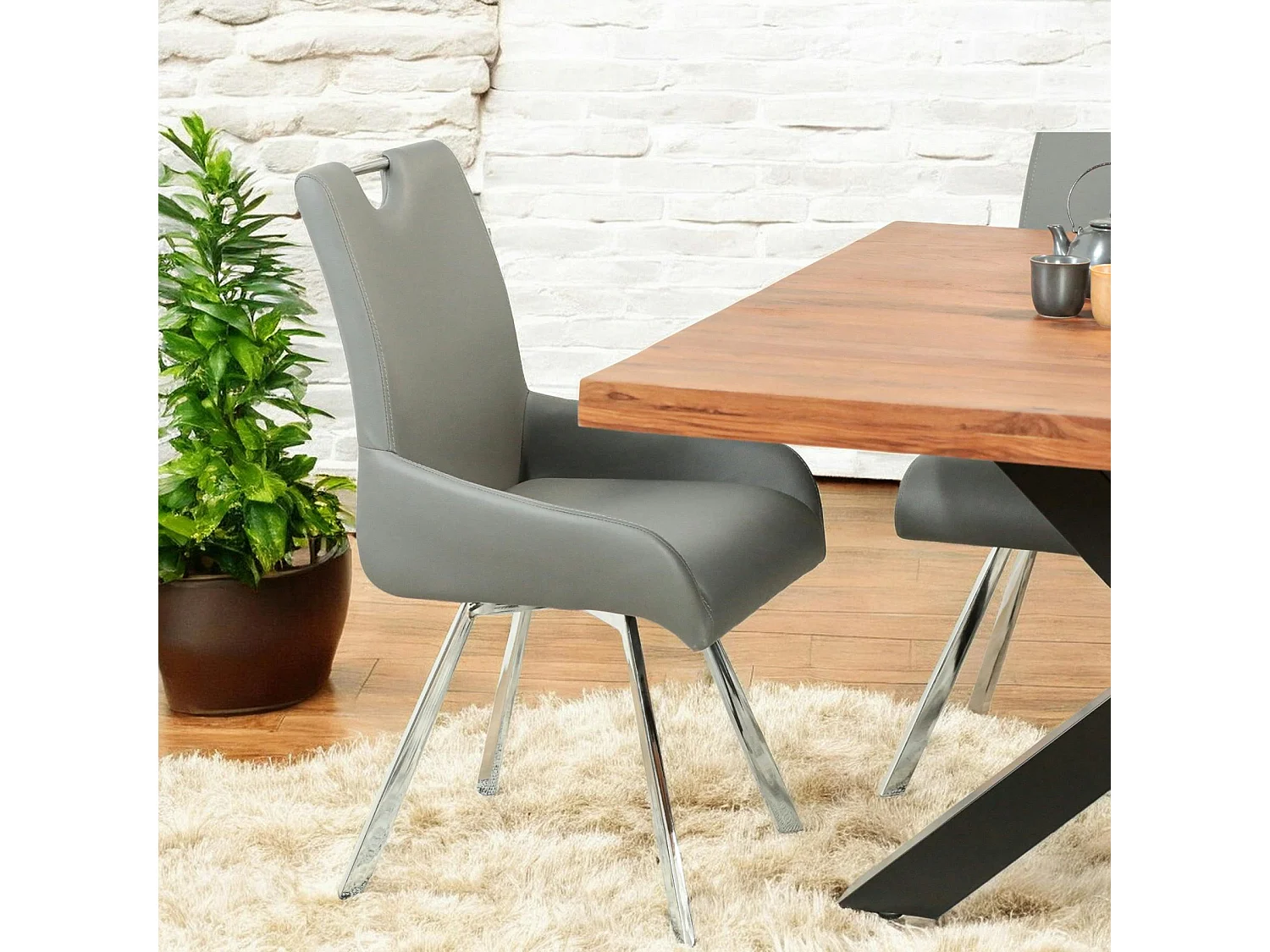 Chaise fauteuil anthracite avec poignée (lot de 2) HELSINKI