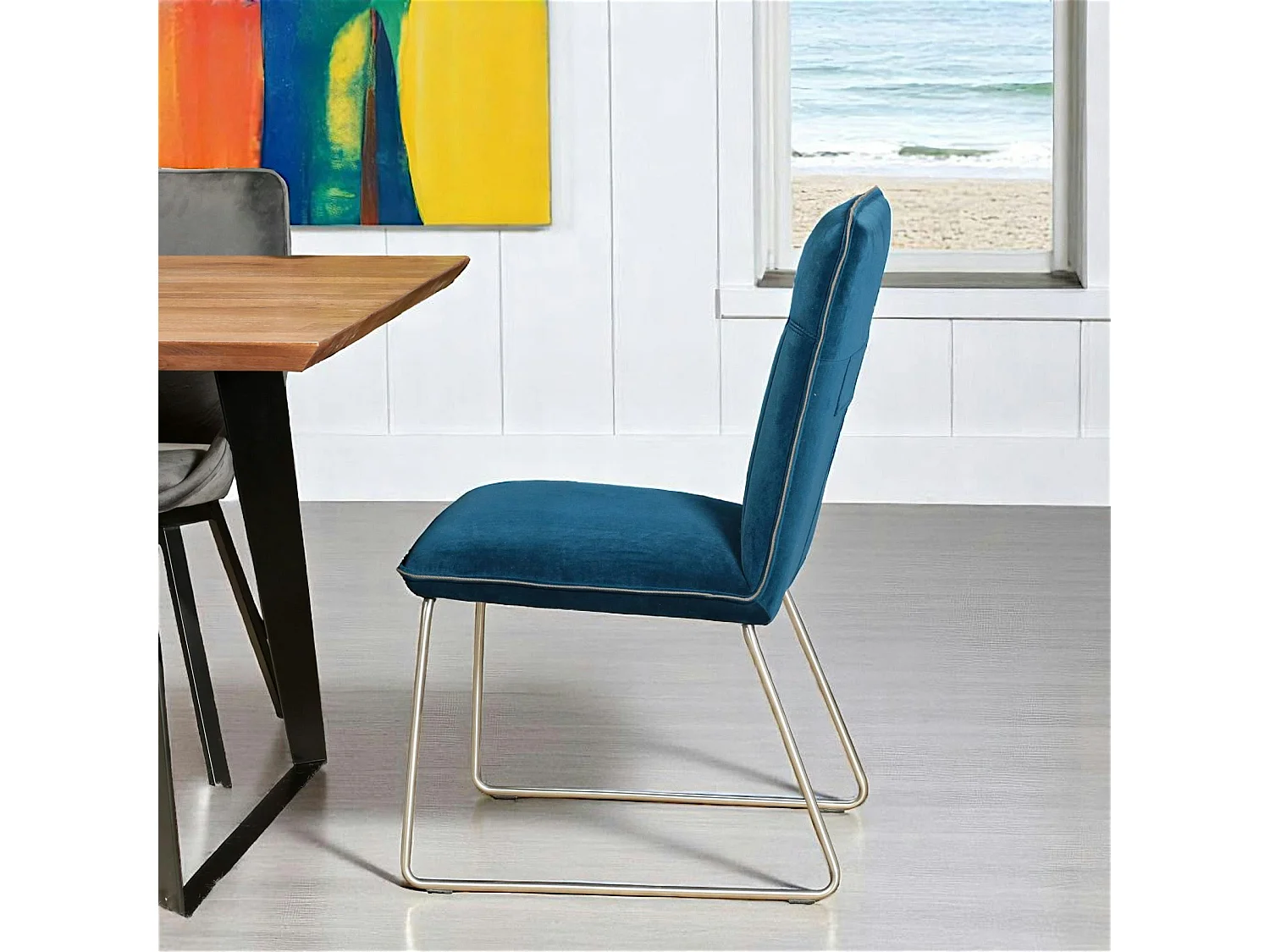 Chaise de salle à manger velours bleu (lot de 2) OKA