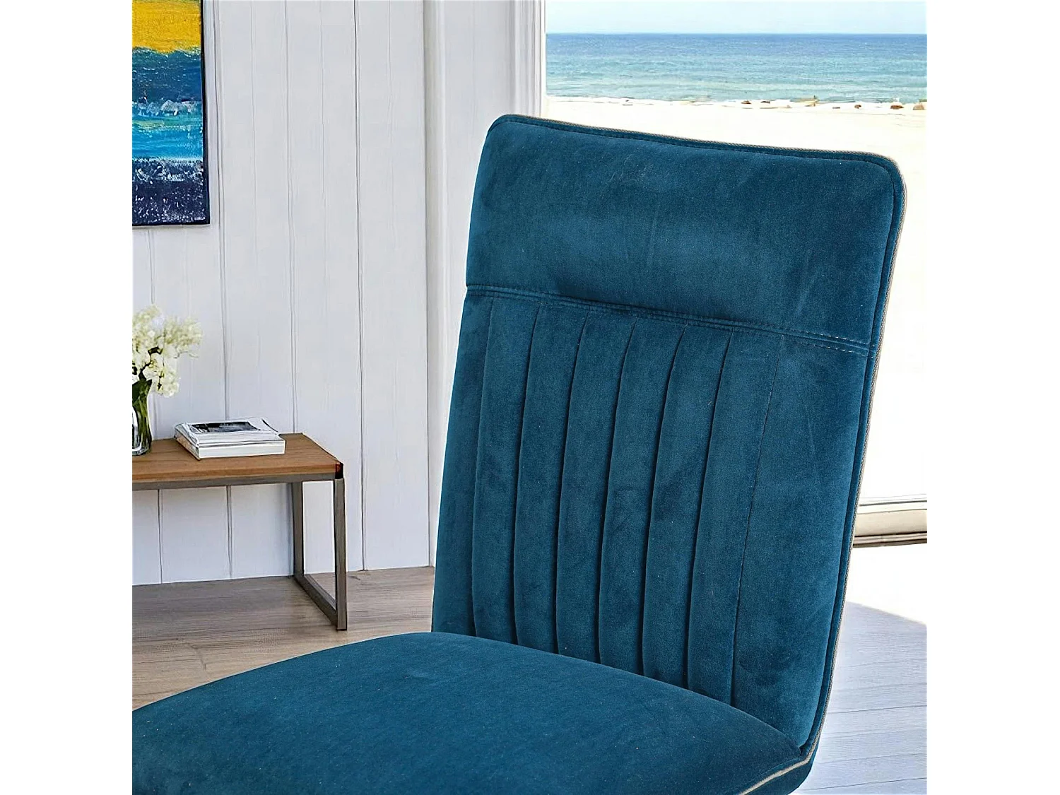Chaise de salle à manger velours bleu (lot de 2) OKA