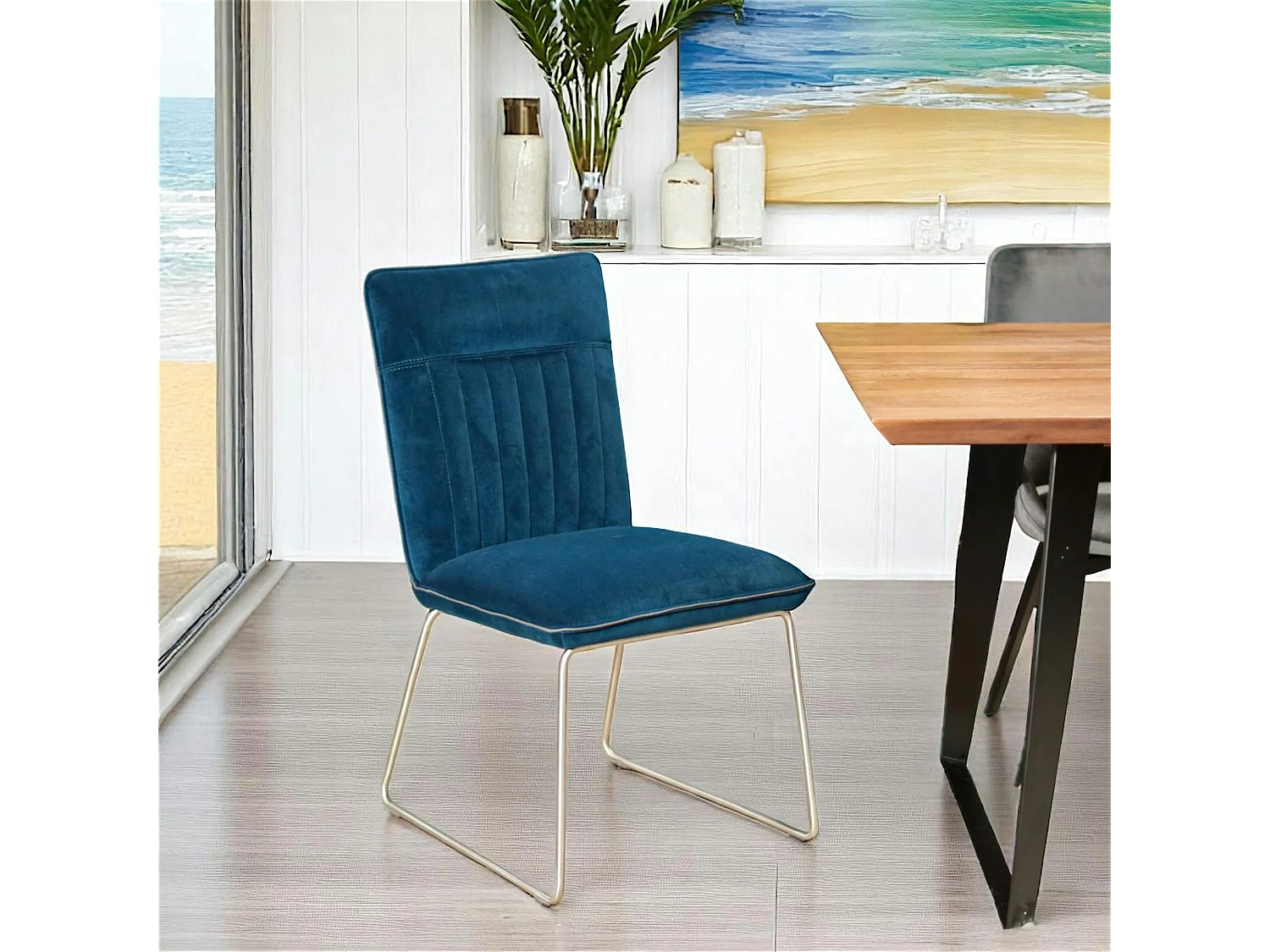 Chaise de salle à manger velours bleu (lot de 2) OKA