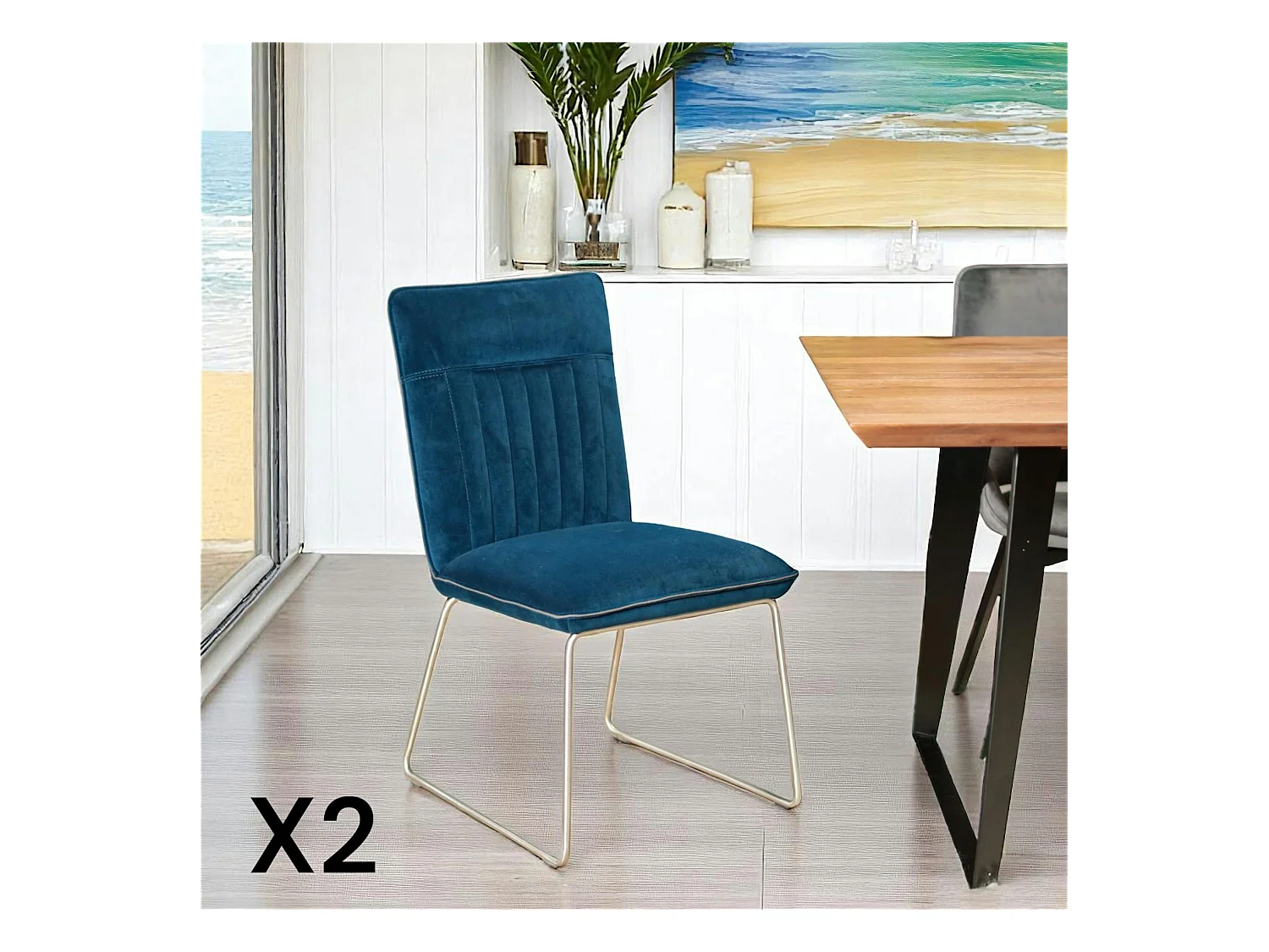 Chaise de salle à manger velours bleu (lot de 2) OKA