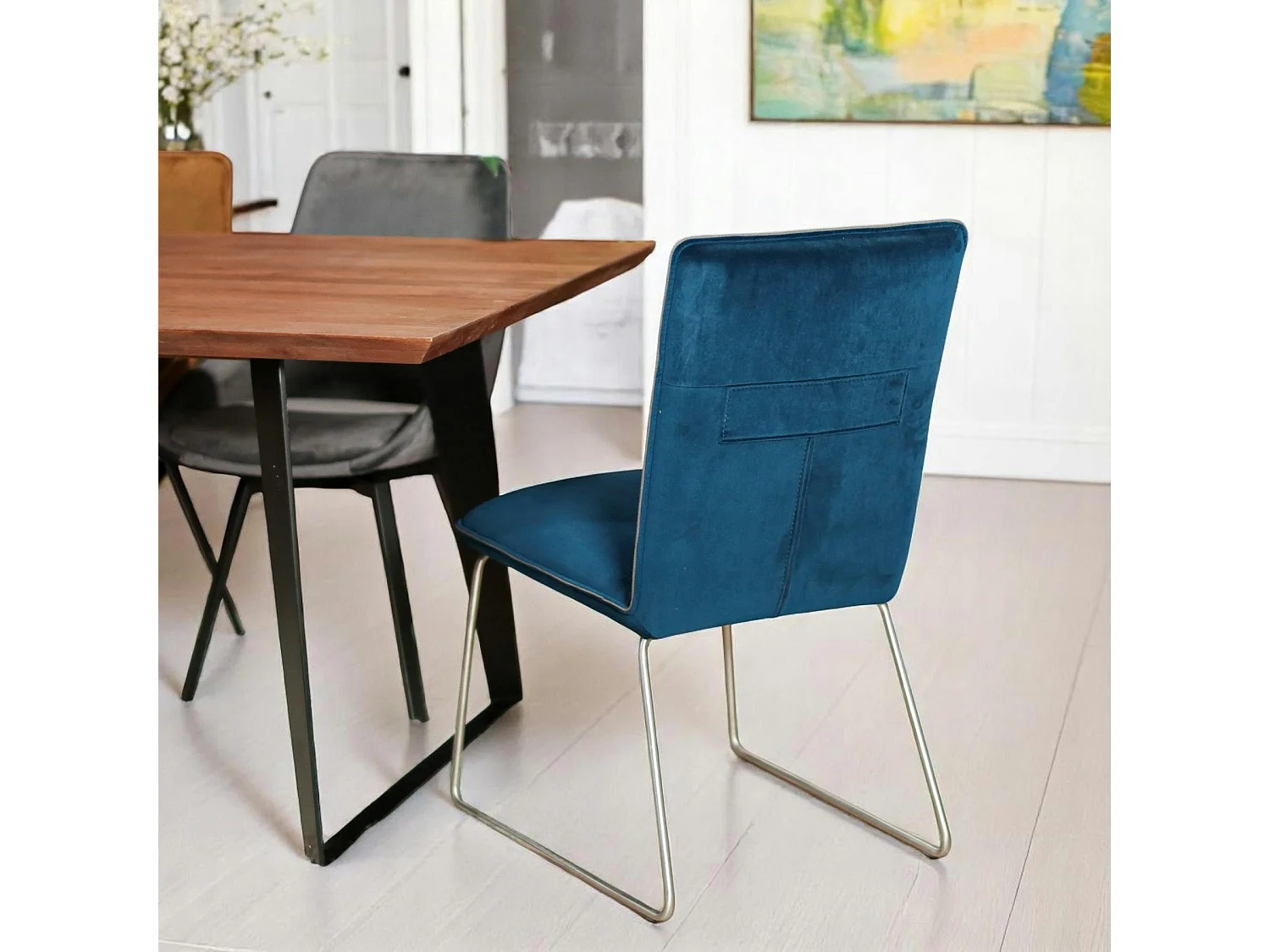 Chaise de salle à manger velours bleu (lot de 2) OKA
