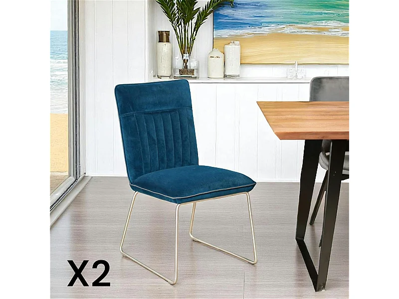 Chaise de salle à manger velours bleu (lot de 2) OKA