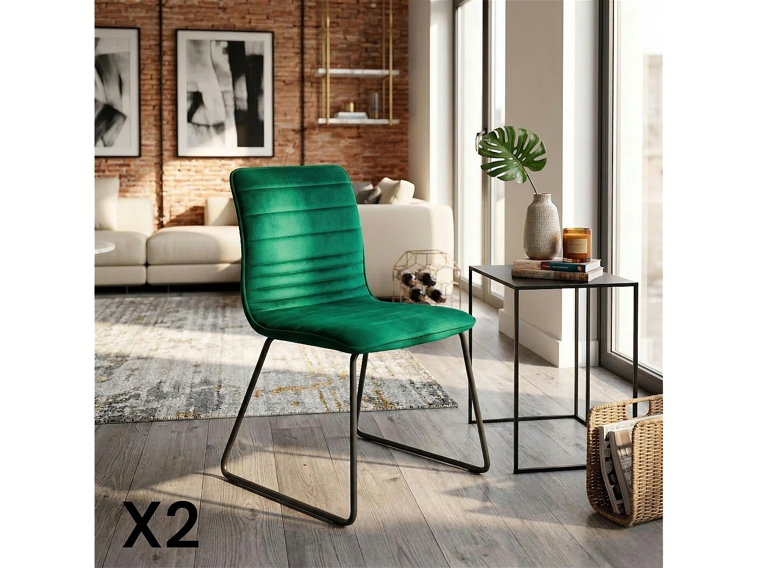 Chaise vert foncé motif ligne (lot de 2) BURGOS