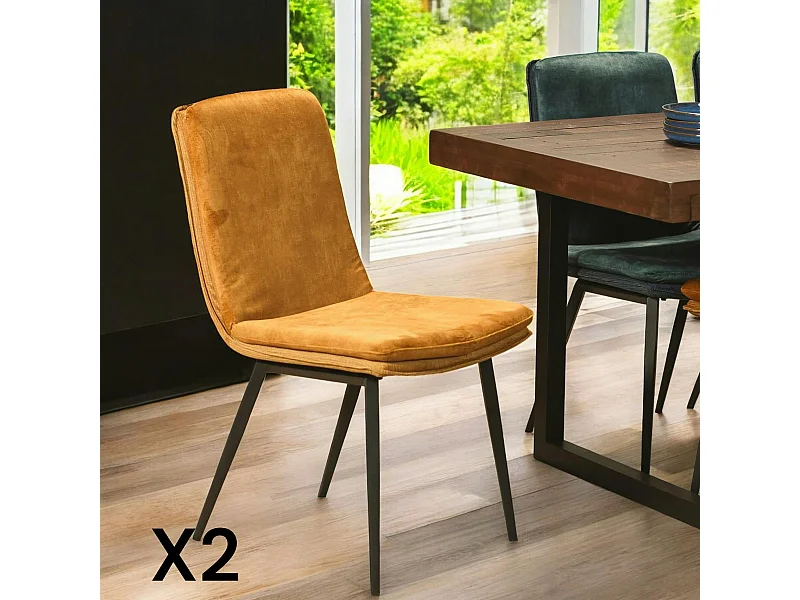 Chaise en velours doré à double coussinage (lot de 2) OKA