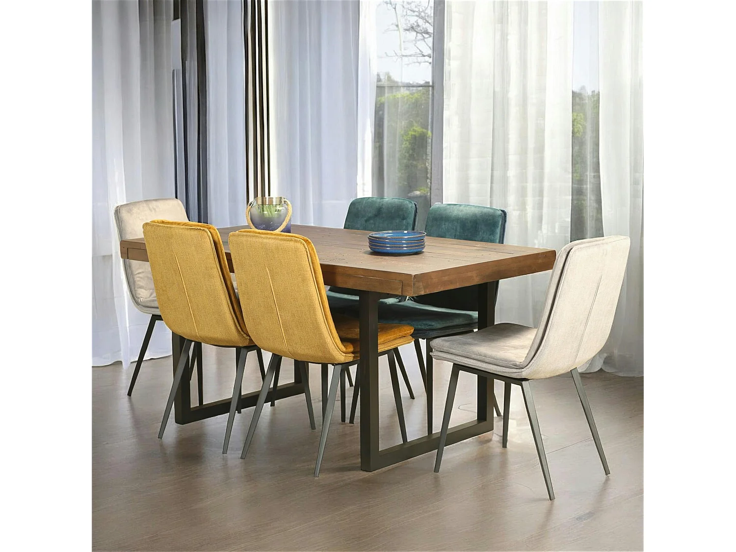 Chaise en velours doré à double coussinage (lot de 2) OKA