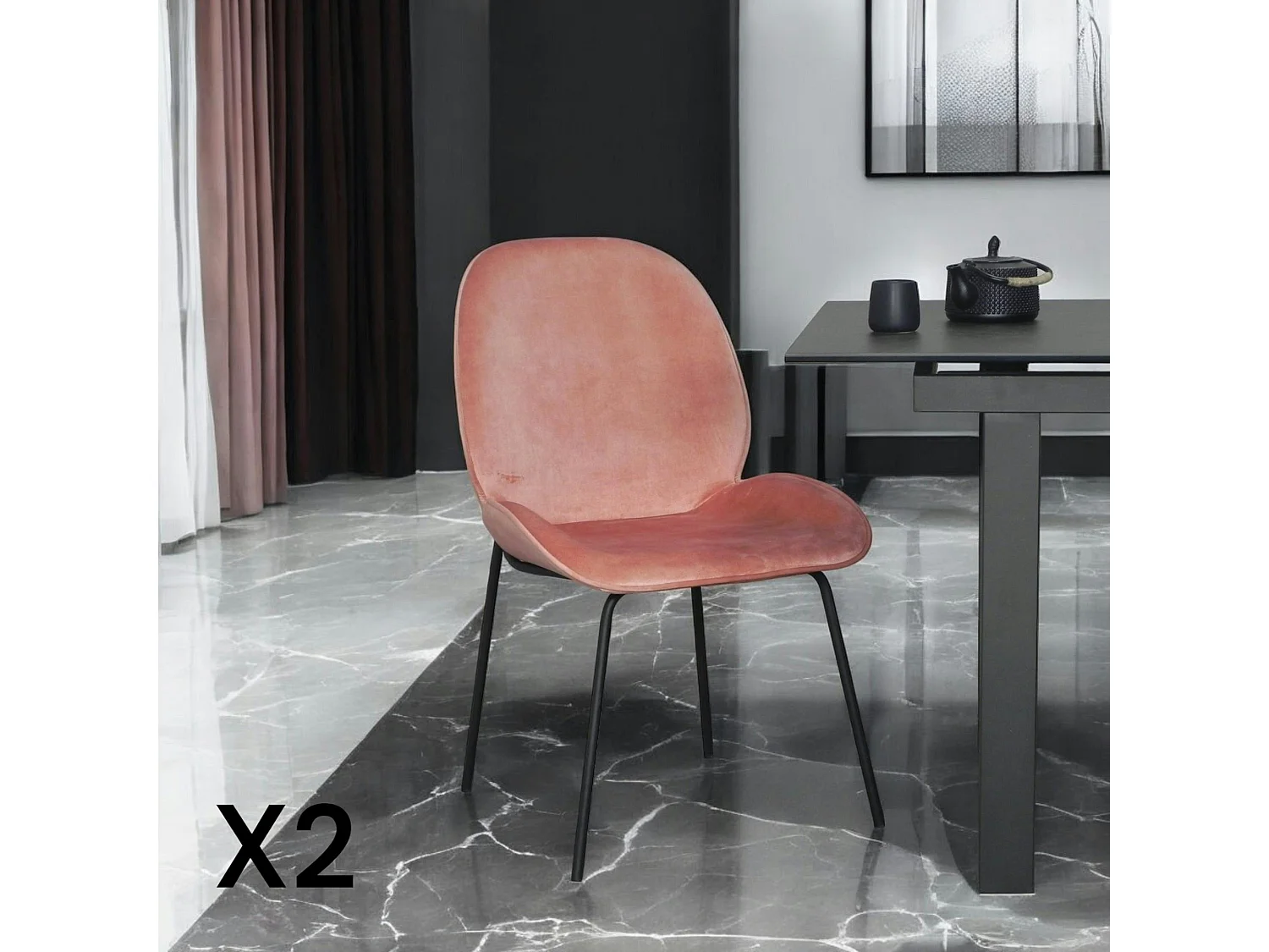 Chaise contemporaine en velours rose pâle FLORENCE (lot 2)