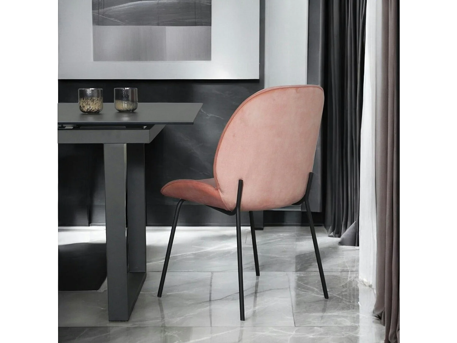 Chaise contemporaine en velours rose pâle FLORENCE (lot 2)