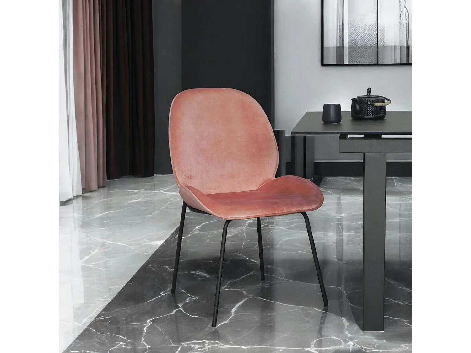 Chaise contemporaine en velours rose pâle FLORENCE (lot 2)