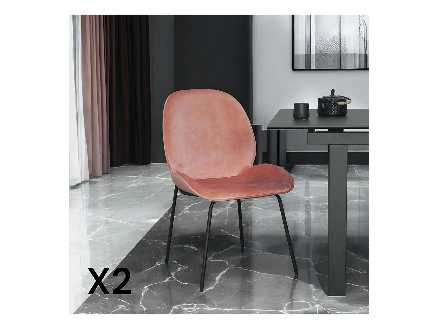 Chaise contemporaine en velours rose pâle FLORENCE (lot 2)