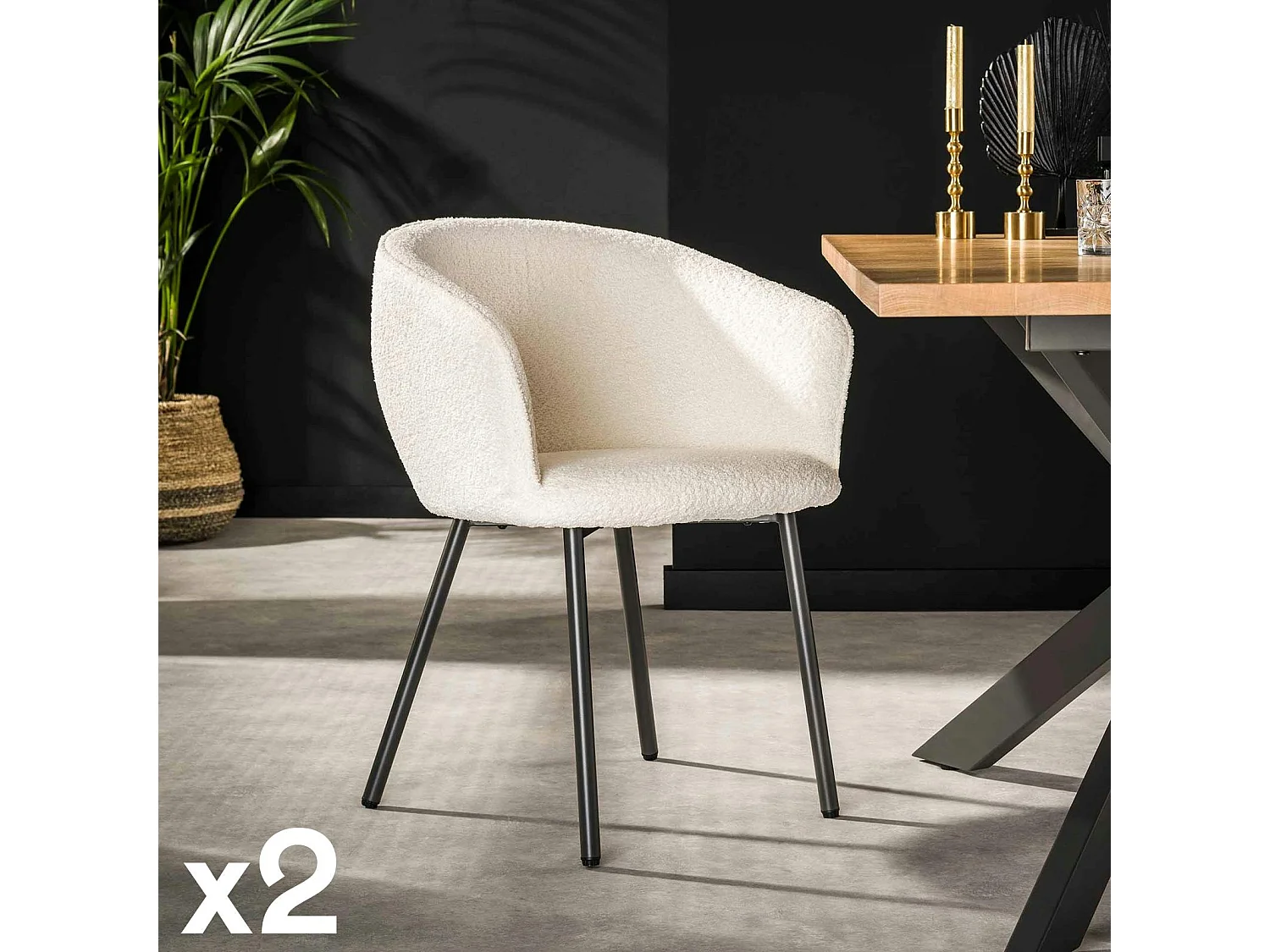 Fauteuil de table en bouclette blanche (lot de 2) GALWAY