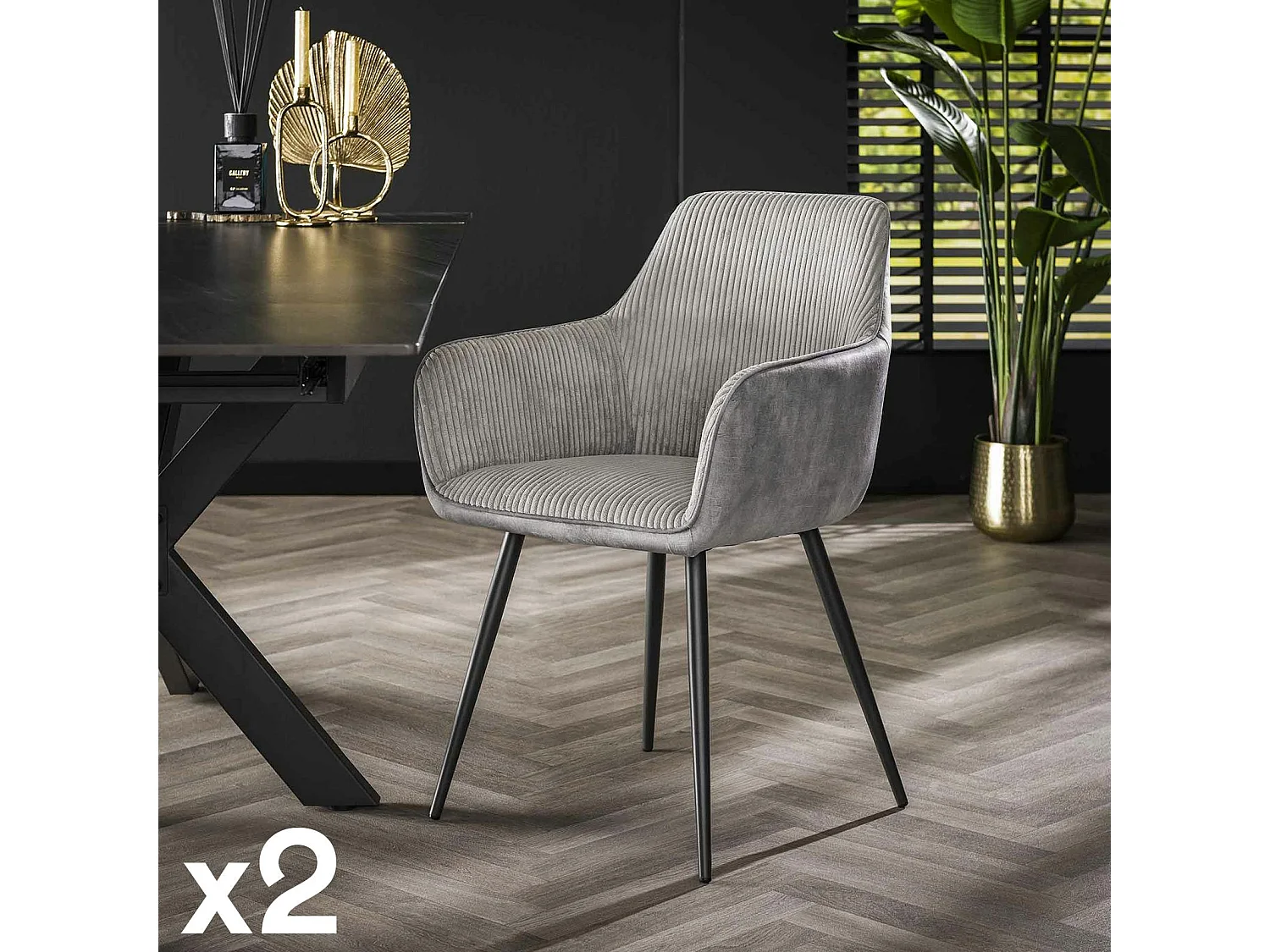 Fauteuil de table gris bi-matière (lot de 2) GALWAY