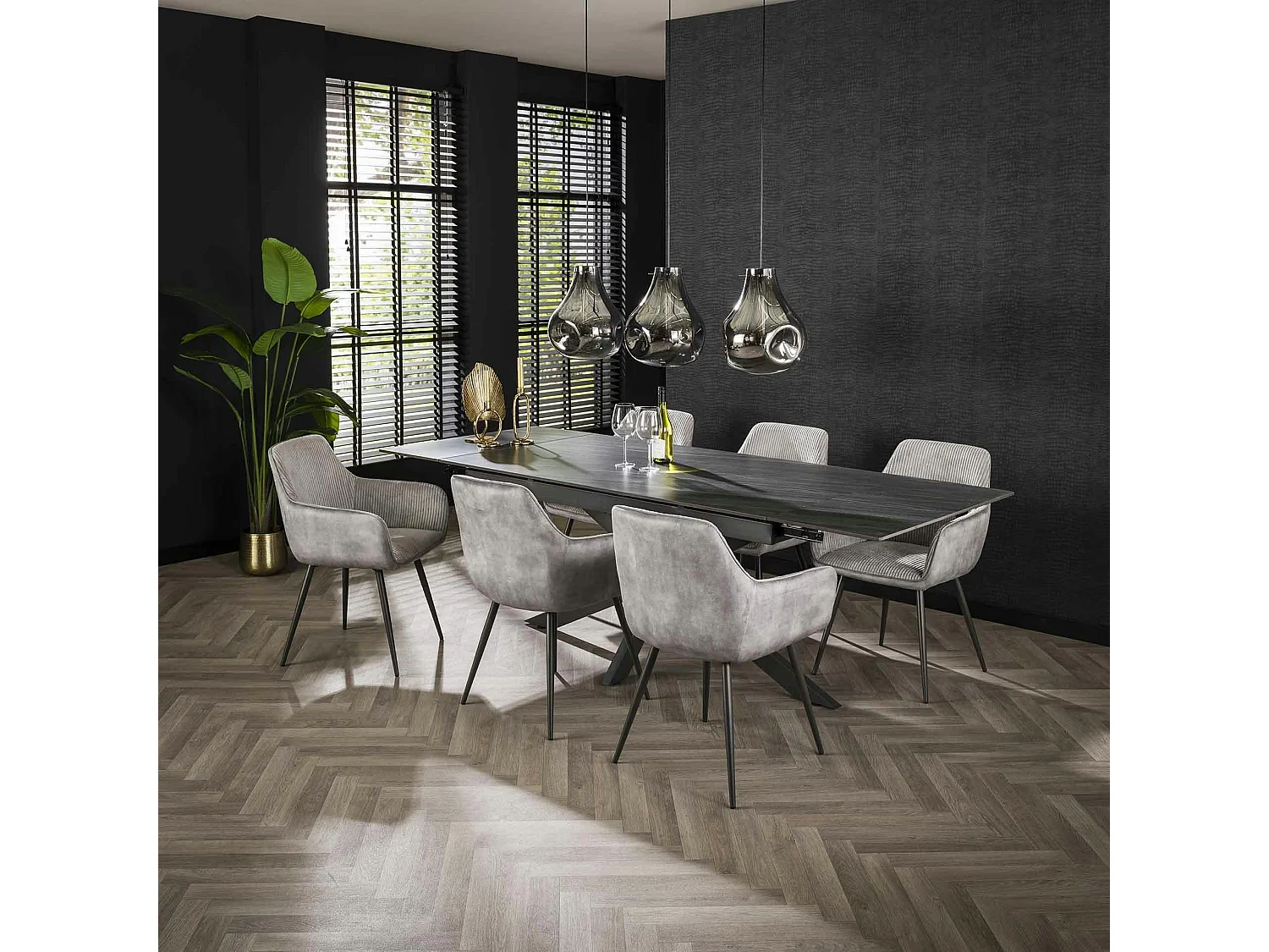 Fauteuil de table gris bi-matière (lot de 2) GALWAY