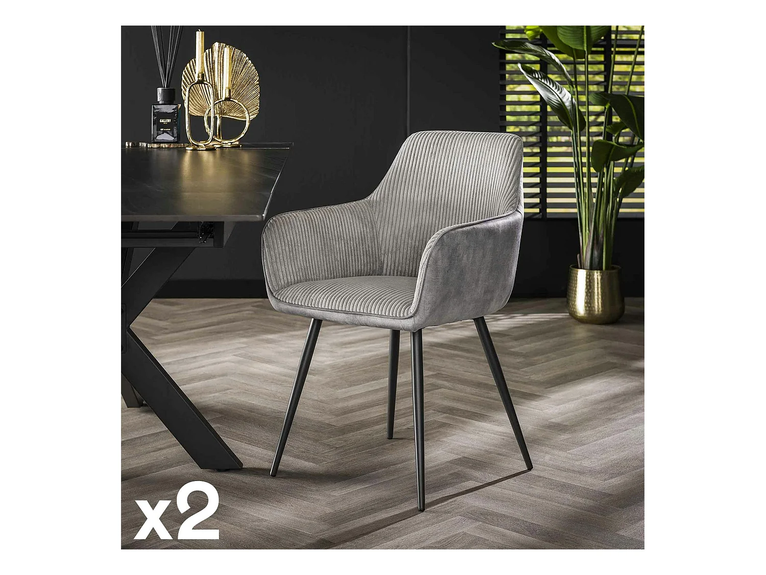 Fauteuil de table gris bi-matière (lot de 2) GALWAY