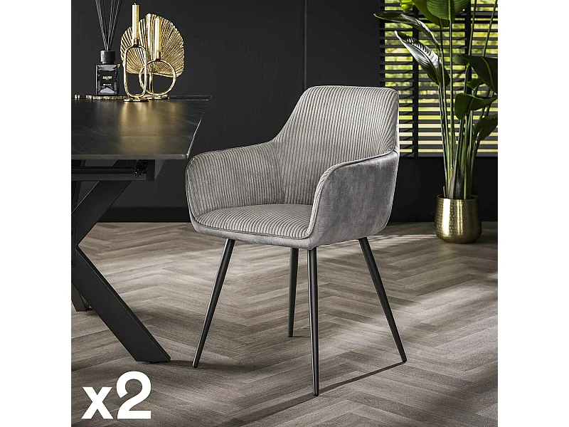 Fauteuil de table gris bi-matière (lot de 2) GALWAY