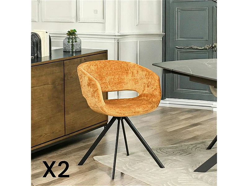 Fauteuil de table contemporain velours doré (lot de 2) FLORENCE