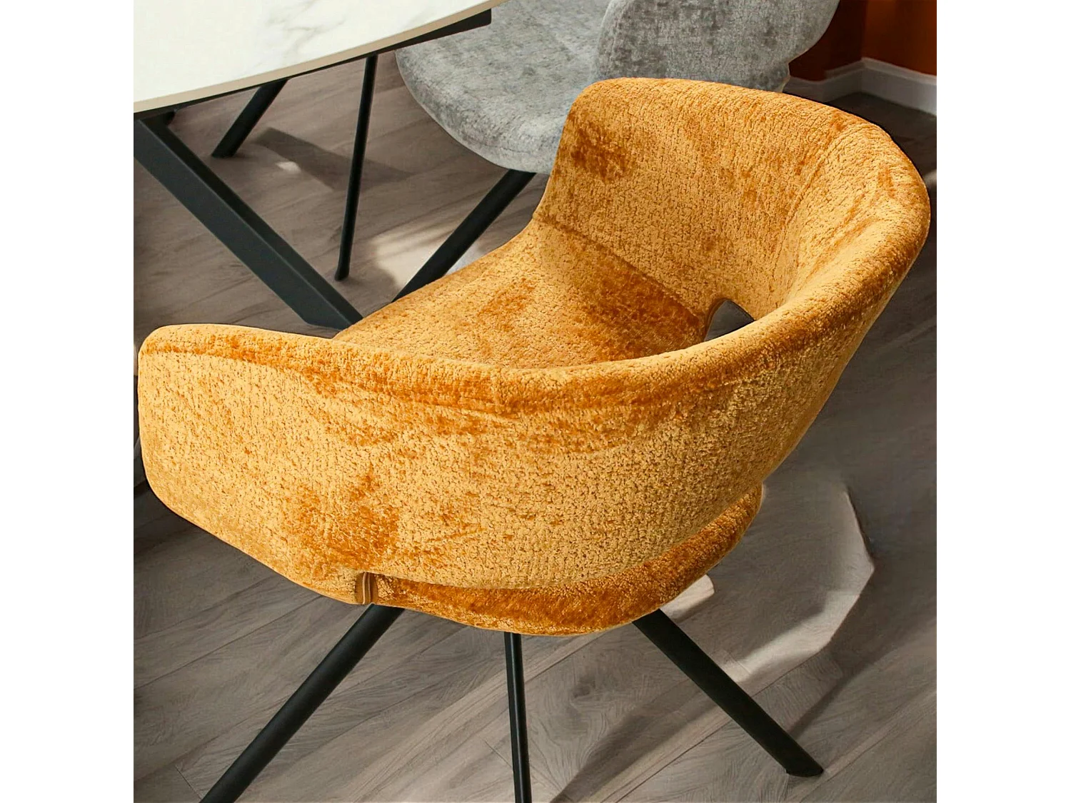 Fauteuil de table contemporain velours doré (lot de 2) FLORENCE