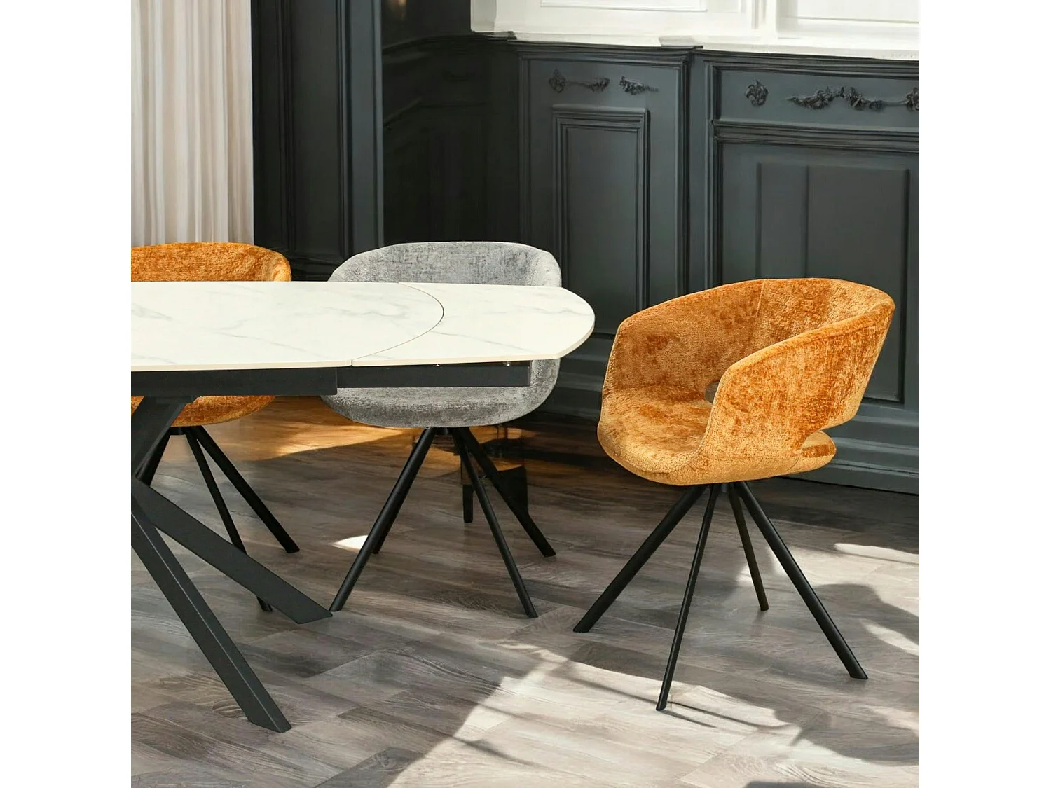 Fauteuil de table contemporain velours doré (lot de 2) FLORENCE