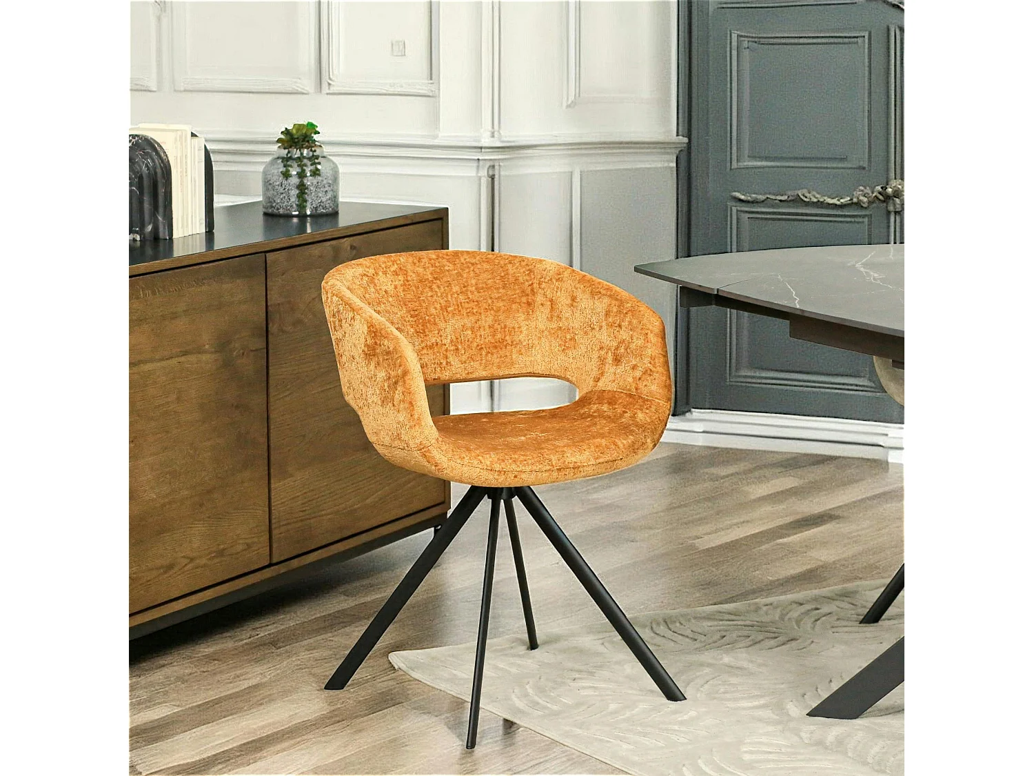 Fauteuil de table contemporain velours doré (lot de 2) FLORENCE