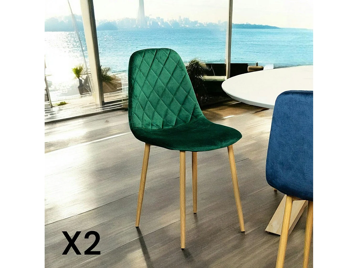Chaise velours verte (lot de 2) HAWAI