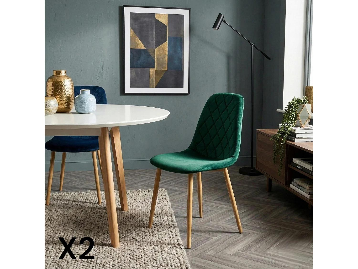 Chaise velours verte (lot de 2) HAWAI