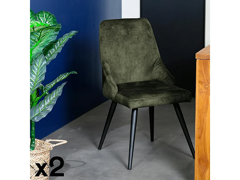 Chaise en velours vert kaki (lot de 2) MALMOE