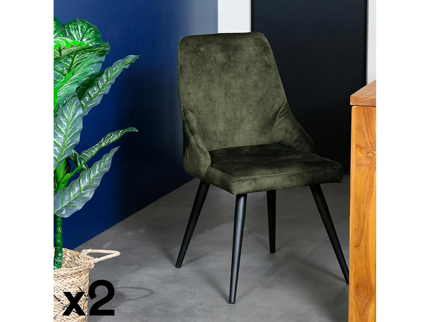 Chaise en velours vert kaki (lot de 2) MALMOE