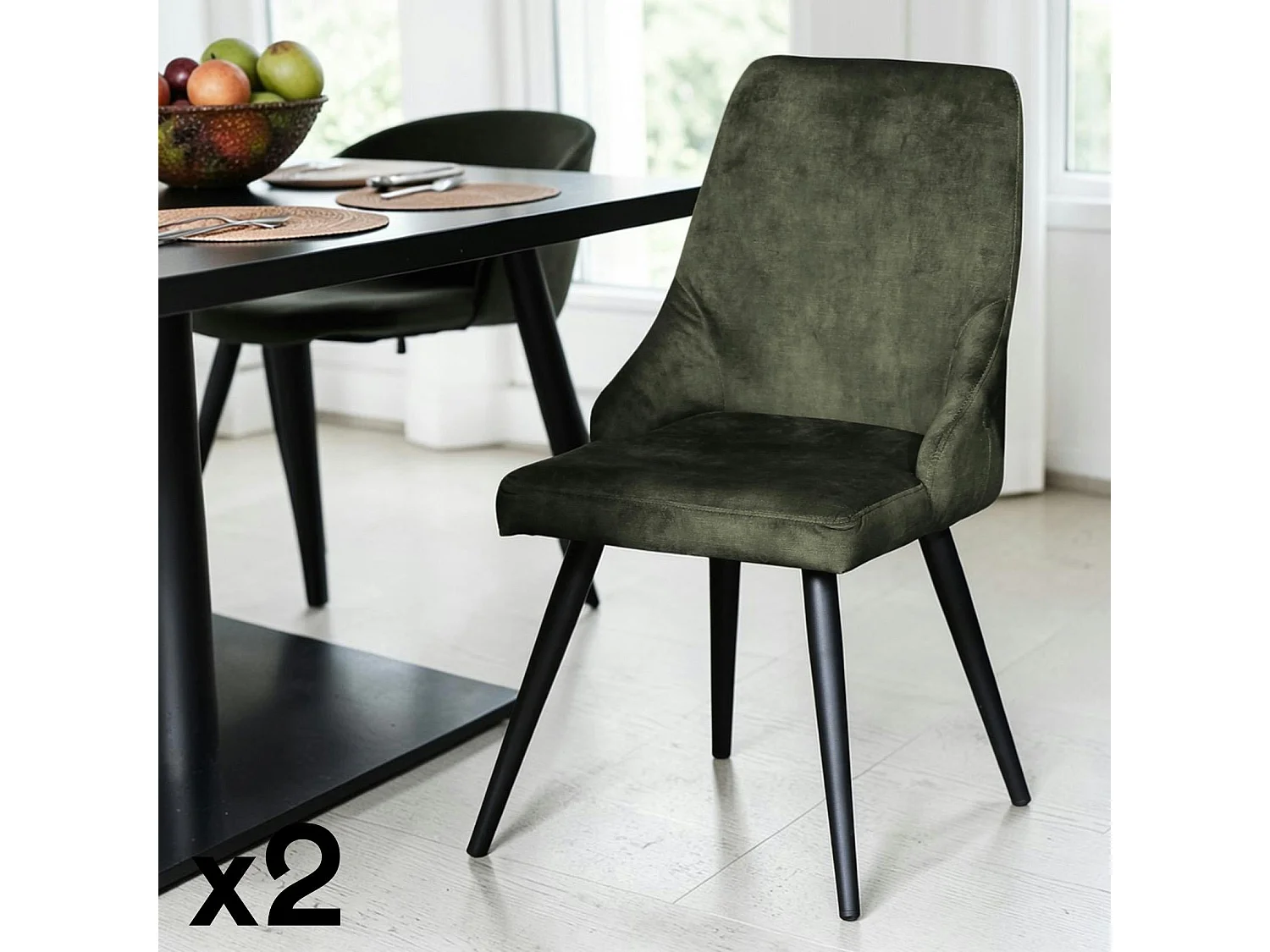 Chaise en velours vert kaki (lot de 2) MALMOE