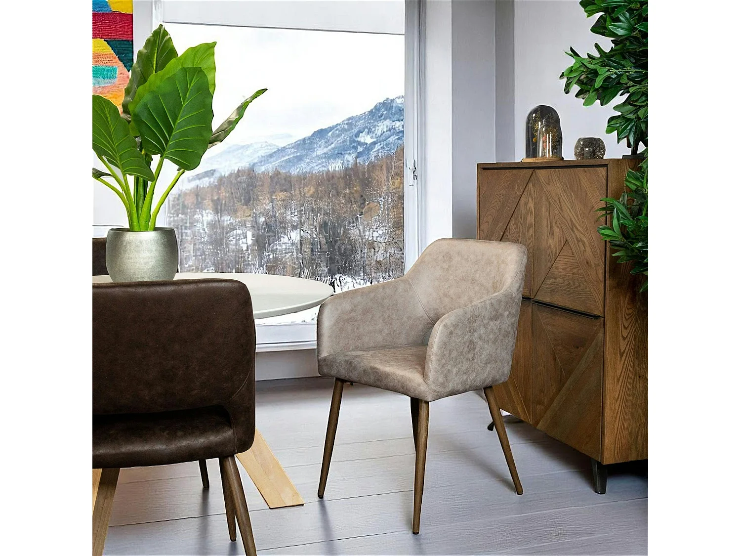 Fauteuil de table gris taupe (lot de 2)