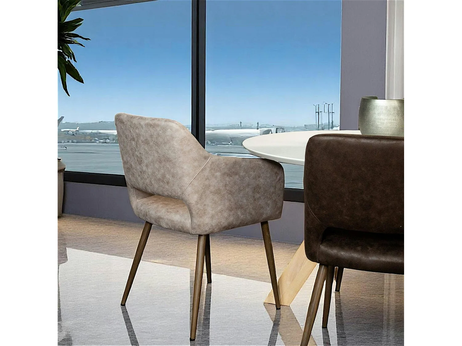 Fauteuil de table gris taupe (lot de 2)