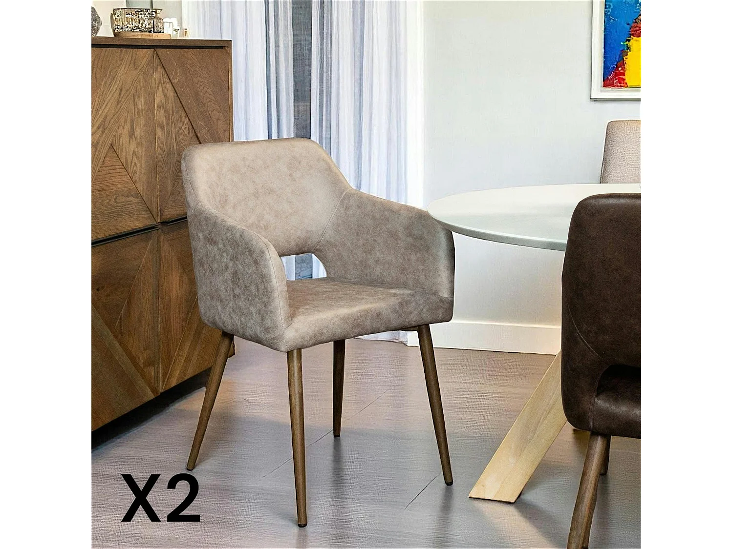 Fauteuil de table gris taupe (lot de 2)