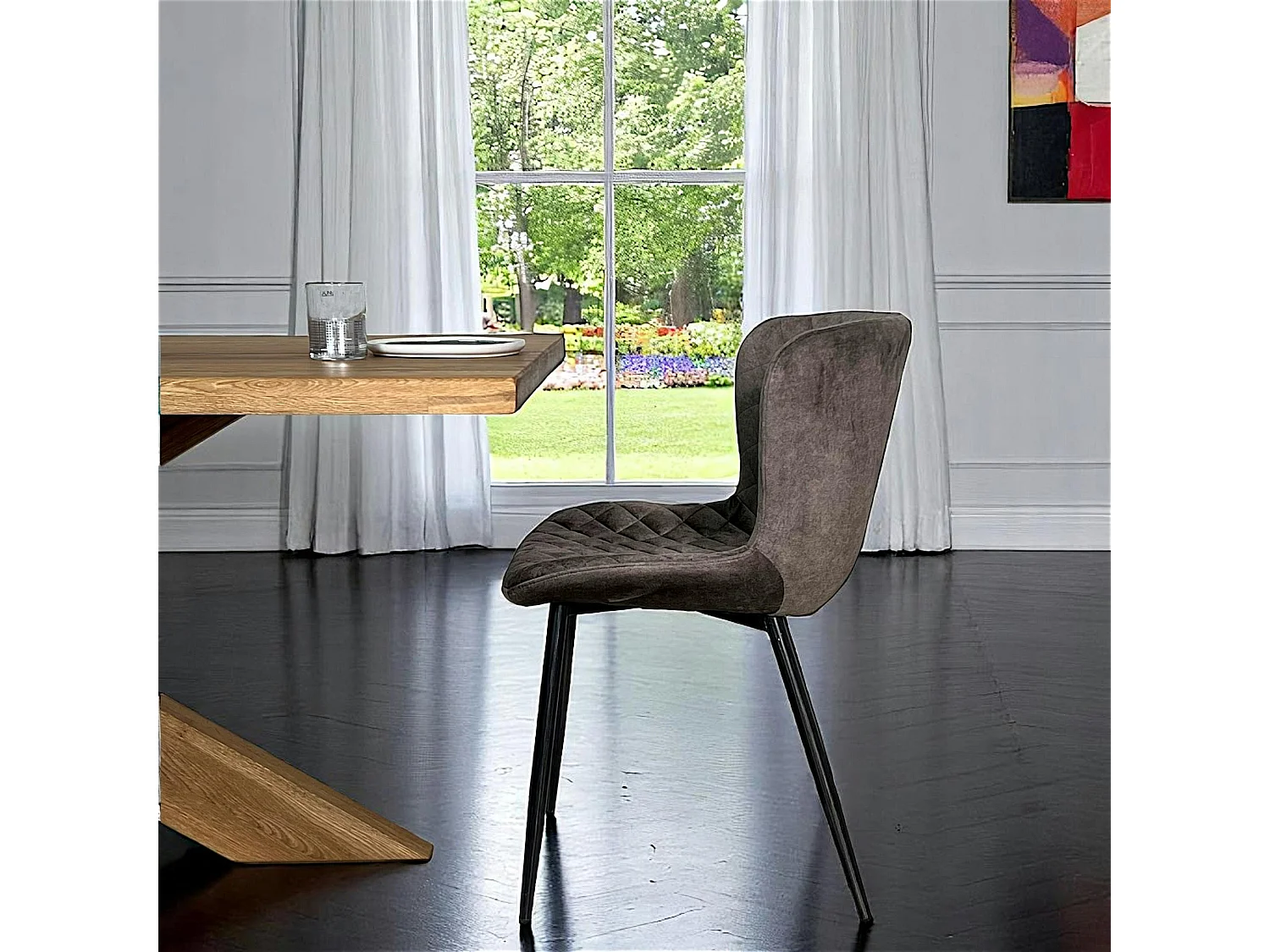 Chaise en velours piqué taupe (lot de 2) MELBOURNE