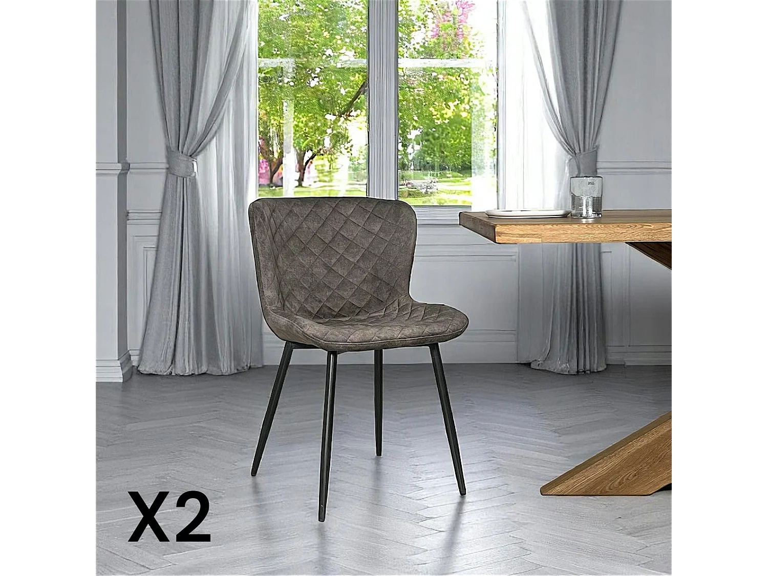 Chaise en velours piqué taupe (lot de 2) MELBOURNE