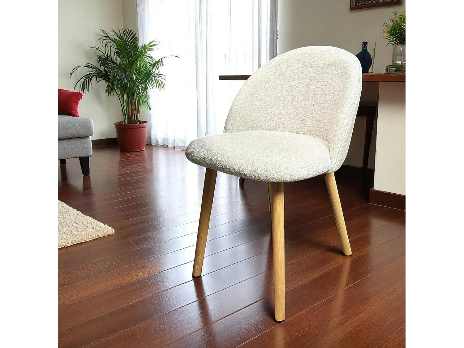 Chaise scandinave en bois et bouclette taupe (lot de 2) ETNA