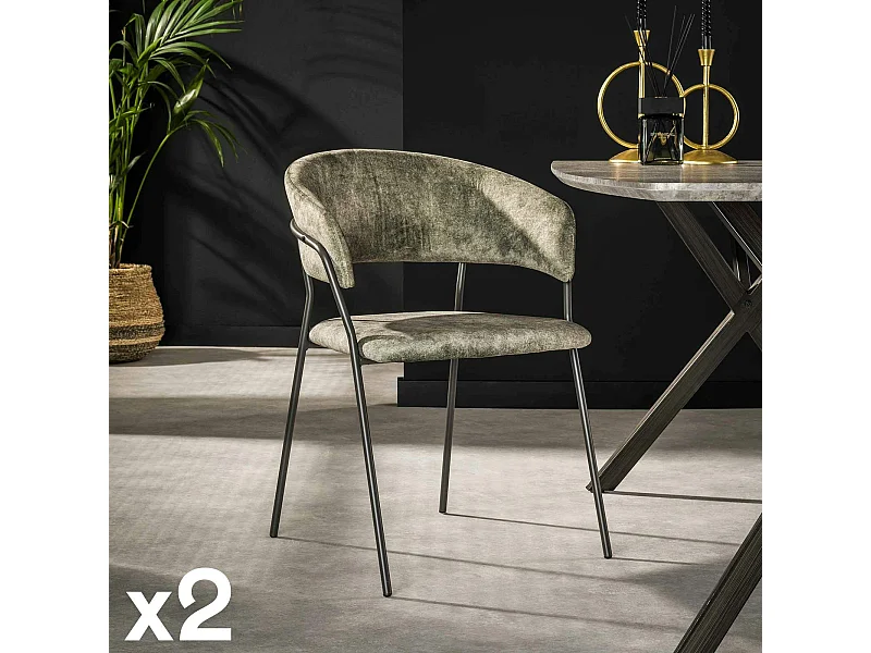Chaise en velours vert à dossier rond (lot de 2) MELBOURNE