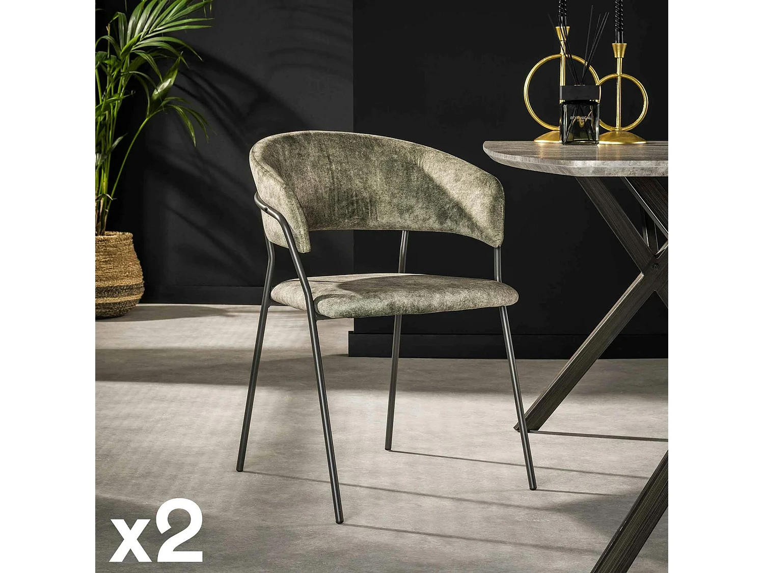 Chaise en velours vert à dossier rond (lot de 2) MELBOURNE