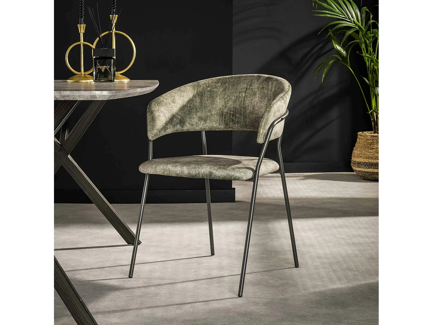 Chaise en velours vert à dossier rond (lot de 2) MELBOURNE