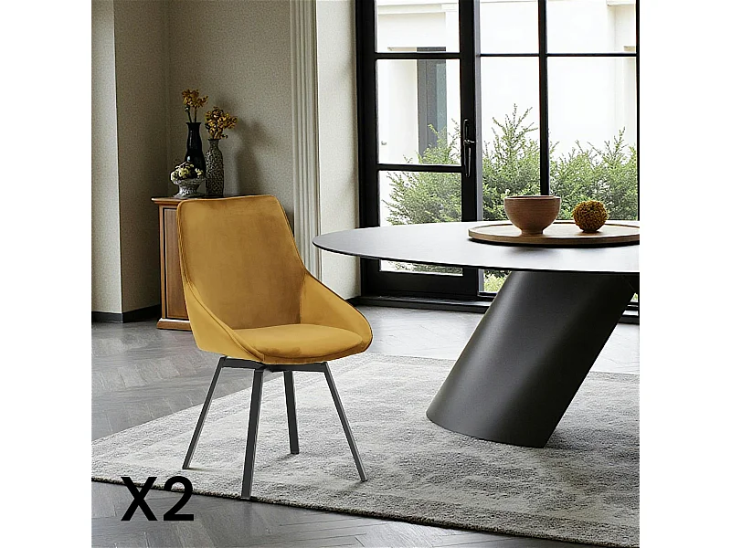 Chaise pivotante moderne en velours doré OKA (Lot de 2)