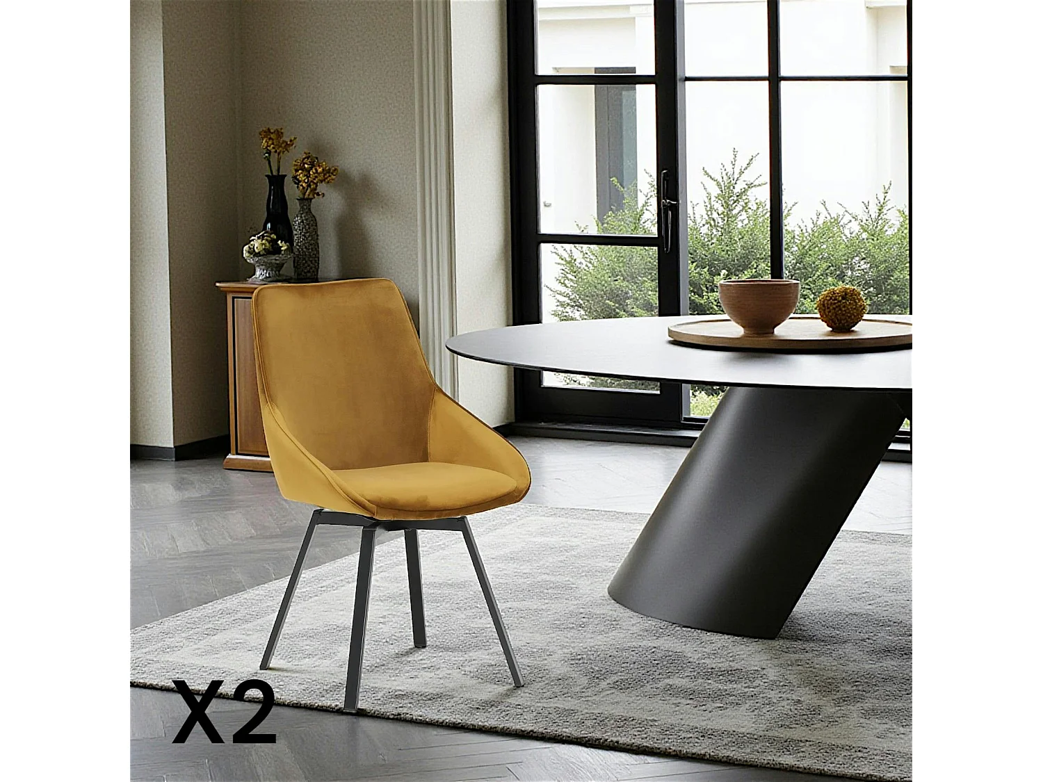 Chaise pivotante moderne en velours doré OKA (Lot de 2)